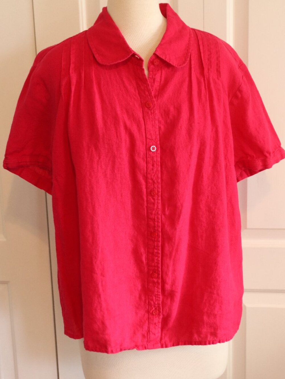 Talbots 100% Irish Linen Button Up Short Sleeve Blouse Petite Size XL